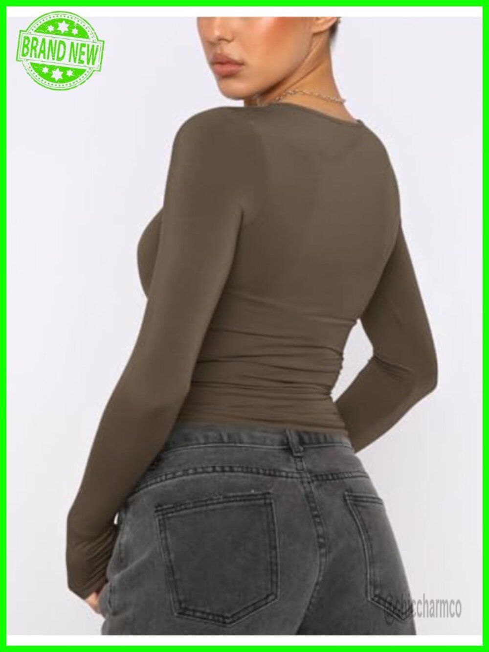 Long Sleeve Crop Top 2 Pack Fall Going Out Outfits Cute Tight Basic Tees Shirt - Picture 5 of 7